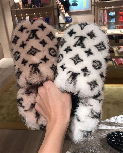 louis vuitton fluffy slippers|louis vuitton slippers mink fur.